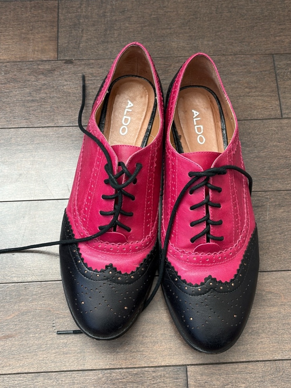 ALDO Pink and Black Brogue Oxford Flats
